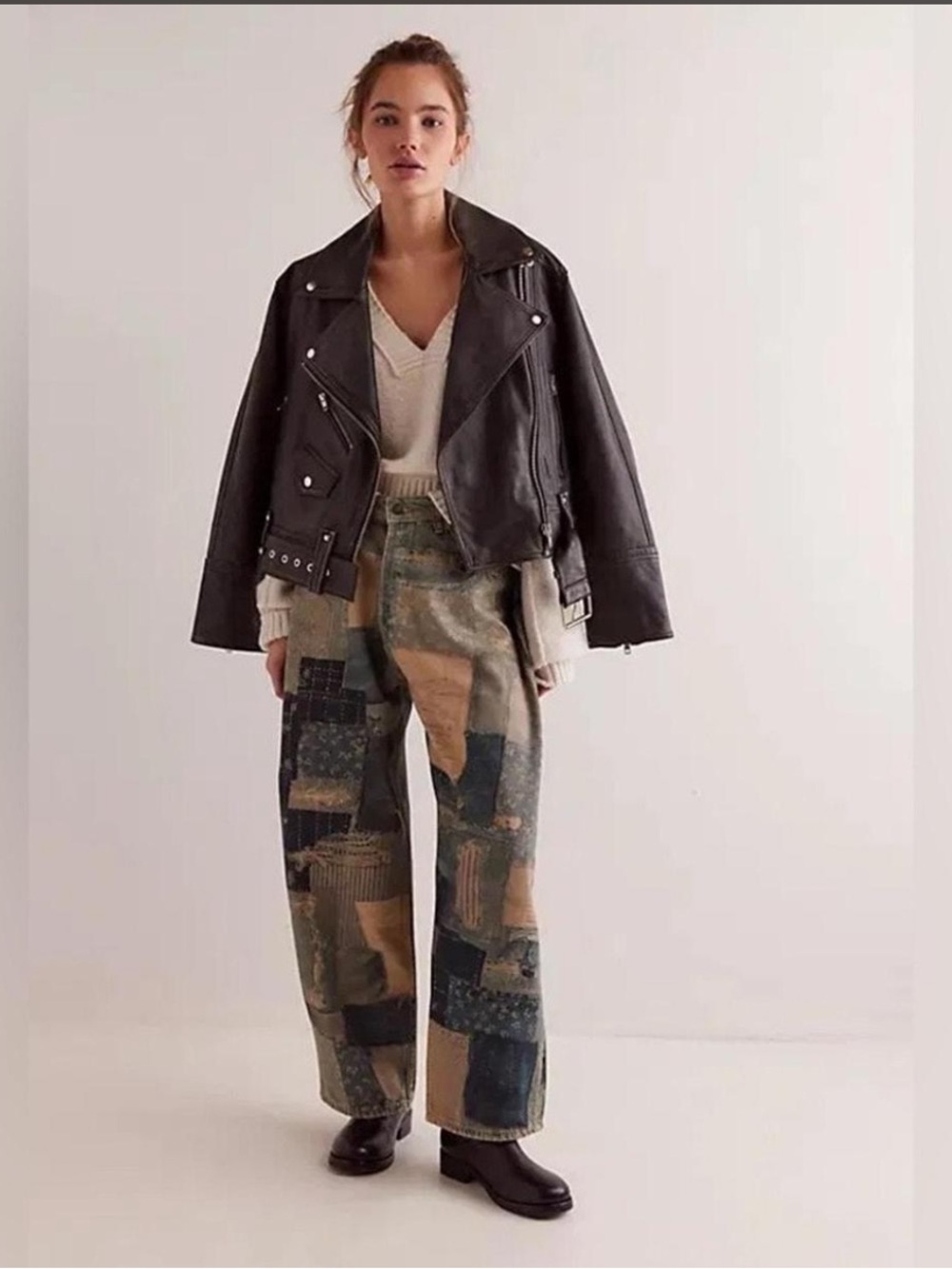 Free People Illusions Patchwork Barrel Jeans- size 28